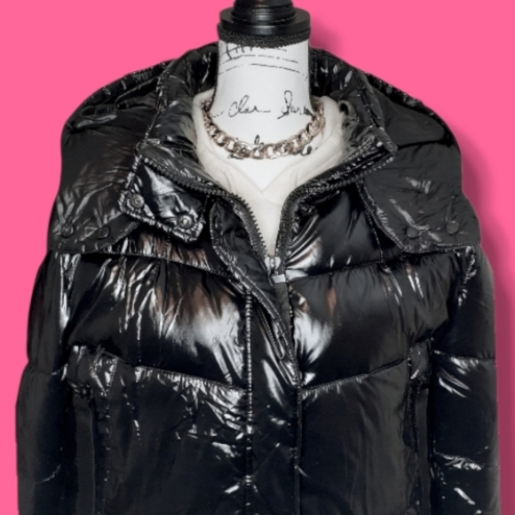 Kensie Jackets & Blazers - Kensie Black Puffer Jacket With Hood Wet Look Glossy